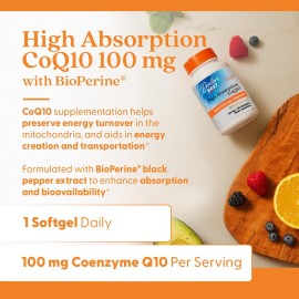 Doctor\'s Best High Absorption CoQ10 with BioPerine, Gluten Free, Naturally Fermented, Heart Health, Energy Production, 100 mg, 120 Count Doctor\'s Best High Absorption CoQ10 with BioPerine, Gluten Free, Naturally Fermented, Heart Health, Energy Production, 100 mg, 120 Count