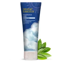 Desert Essence Fragrance Free Shampoo - 8 fl oz - Unscented Gentle Cleanser with Jojoba Oil, Green Tea & Comfrey - Softens & Strengthens Hair, Adds Shine - For Sensitive Scalps