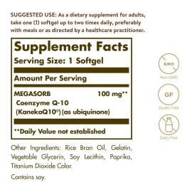 Solgar Megasorb CoQ-10 100 mg, 90 Softgels - Supports Heart Function & Healthy Aging - Coenzyme Q10 Supplement - Enhanced Absorption - Non-GMO, Gluten Free, Dairy Free - 90 Servings Solgar Megasorb CoQ-10 100 mg, 90 Softgels - Supports Heart Function & Healthy Aging - Coenzyme Q10 Supplement - Enhanced Absorption - Non-GMO, Gluten Free, Dairy Free - 90 Servings