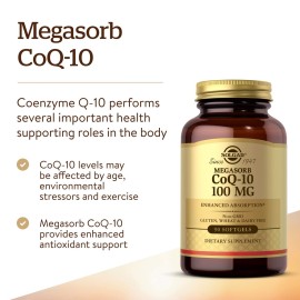Solgar Megasorb CoQ-10 100 mg, 90 Softgels - Supports Heart Function & Healthy Aging - Coenzyme Q10 Supplement - Enhanced Absorption - Non-GMO, Gluten Free, Dairy Free - 90 Servings Solgar Megasorb CoQ-10 100 mg, 90 Softgels - Supports Heart Function & Healthy Aging - Coenzyme Q10 Supplement - Enhanced Absorption - Non-GMO, Gluten Free, Dairy Free - 90 Servings