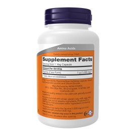 NOW Foods Supplements, Taurine 1,000 mg, Double Strength, Nervous System Health*, 100 Veg Capsules