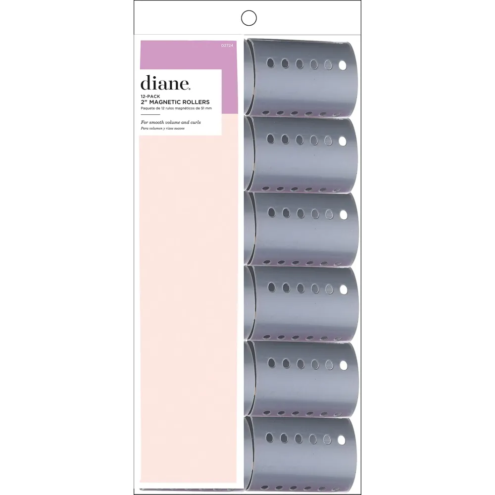 Diane 2-Inch Magnetic Hair Rollers, Secure Hold for Curls and Volume, Ideal for Styling with Pins, Picks, or Clips, Easy to Clean and Maintain, Grey, 12 Count Diane 2-Inch Magnetic Hair Rollers, Secure Hold for Curls and Volume, Ideal for Styling with Pins, Picks, or Clips, Easy to Clean and Maintain, Grey, 12 Count