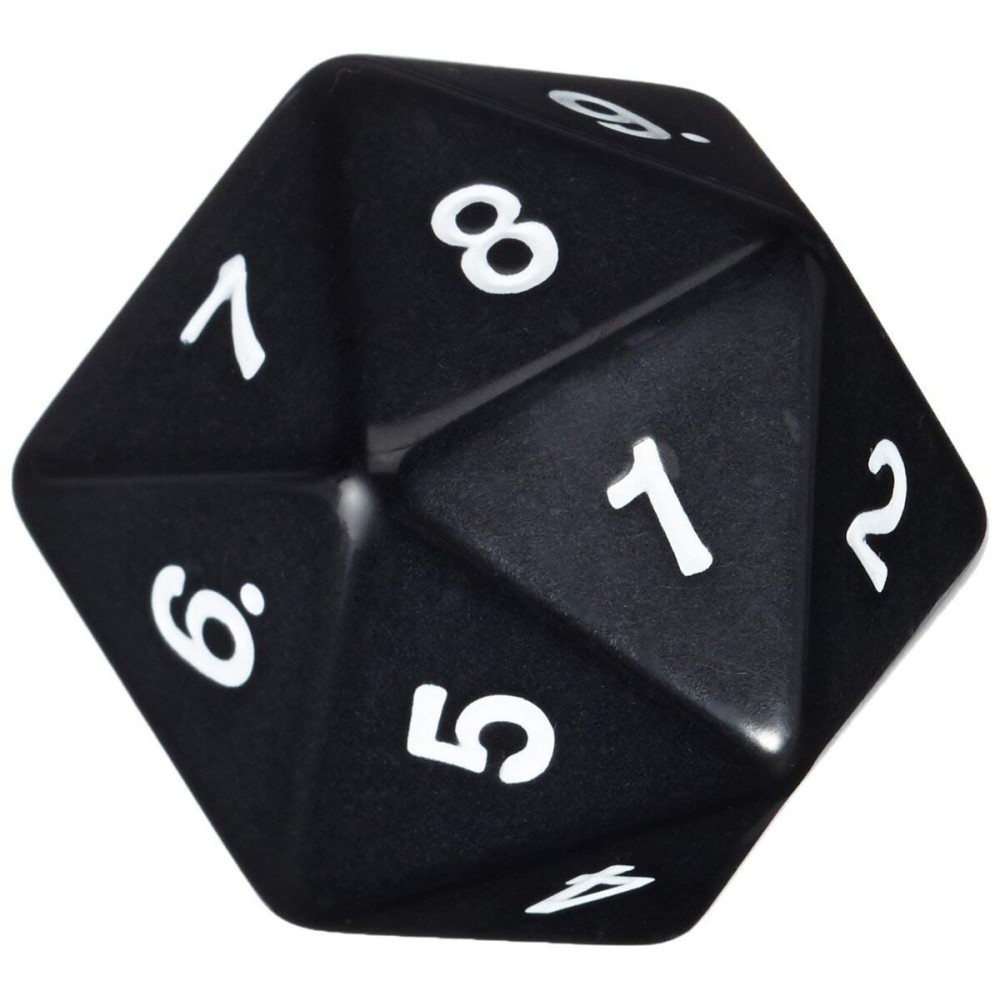 Koplow Games 55mm Jumbo D20 Opaque Black with White Numbers Koplow Games 55mm Jumbo D20 Opaque Black with White Numbers