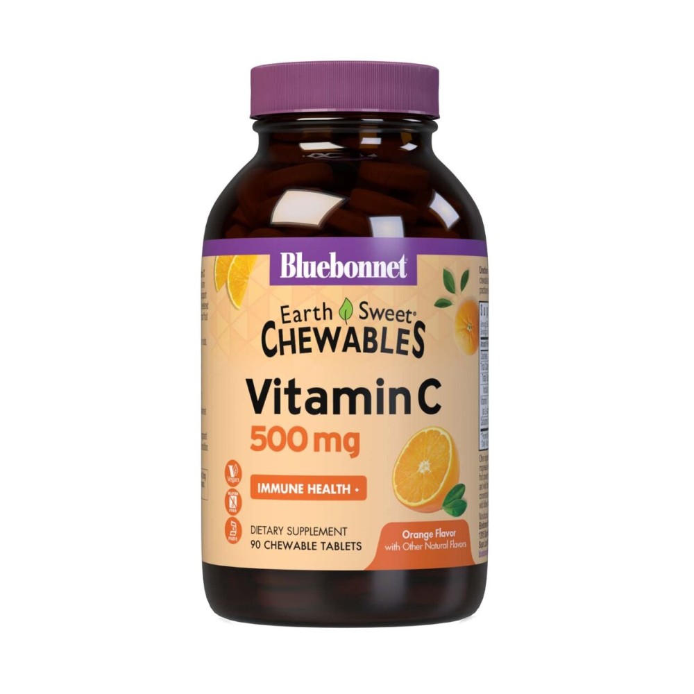 Bluebonnet Nutrition EarthSweet Vitamin C 500 mg Powerful Antioxidant Protection & Immune Health Support Supplement - Maximum Absorption - Gluten-Free, Vegan - Flavor - Chewable Tablets Orange, 90 Cou Bluebonnet Nutrition EarthSweet Vitamin C 500 mg Powerful Antioxidant Protection & Immune Health Support Supplement - Maximum Absorption - Gluten-Free, Vegan - Flavor - Chewable Tablets Orange, 90 Cou