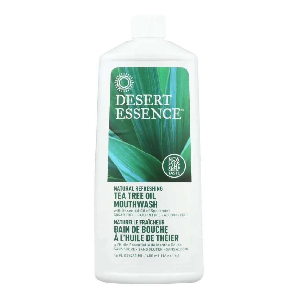 Desert Essence Tea Tree Oil Mouthwash, Spearmint, 16 fl oz - Alcohol Free, Sugar Free, Gluten Free, Vegan, Cruelty Free, Non-GMO - Aloe, Vitamin C & Spearmint Essential Oil - Healthy Teeth & Gums Desert Essence Tea Tree Oil Mouthwash, Spearmint, 16 fl oz - Alcohol Free, Sugar Free, Gluten Free, Vegan, Cruelty Free, Non-GMO - Aloe, Vitamin C & Spearmint Essential Oil - Healthy Teeth & Gums