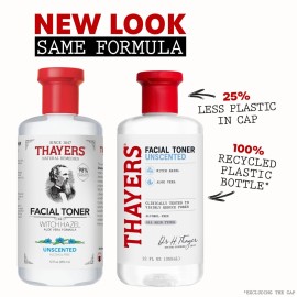 THAYERS Alcohol-Free, Hydrating, Unscented Witch Hazel Facial Toner with Aloe Vera Formula, Vegan, Dermatologist Tested and Recommended, 12 Oz (Packaging May Vary) THAYERS Alcohol-Free, Hydrating, Unscented Witch Hazel Facial Toner with Aloe Vera Formula, Vegan, Dermatologist Tested and Recommended, 12 Oz (Packaging May Vary)
