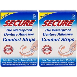 Secure Denture Adhesive Strips - Zinc Free - Waterproof - Comfortable Cushion Fit for Uppers & Lowers - Extra Firm All-Day-Hold - No Mess - Clean Ingredients - 30 Strips (2 Pack)