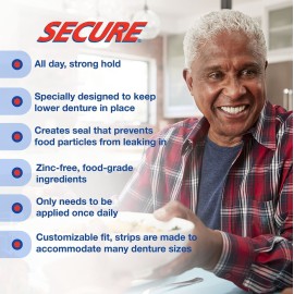 Secure Denture Adhesive Strips - Zinc Free - Waterproof - Comfortable Cushion Fit for Uppers & Lowers - Extra Firm All-Day-Hold - No Mess - Clean Ingredients - 30 Strips (2 Pack) Secure Denture Adhesive Strips - Zinc Free - Waterproof - Comfortable Cushion Fit for Uppers & Lowers - Extra Firm All-Day-Hold - No Mess - Clean Ingredients - 30 Strips (2 Pack)