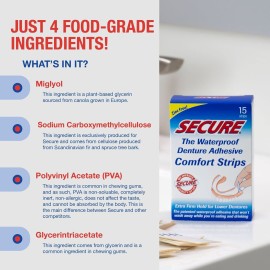 Secure Denture Adhesive Strips - Zinc Free - Waterproof - Comfortable Cushion Fit for Uppers & Lowers - Extra Firm All-Day-Hold - No Mess - Clean Ingredients - 30 Strips (2 Pack) Secure Denture Adhesive Strips - Zinc Free - Waterproof - Comfortable Cushion Fit for Uppers & Lowers - Extra Firm All-Day-Hold - No Mess - Clean Ingredients - 30 Strips (2 Pack)