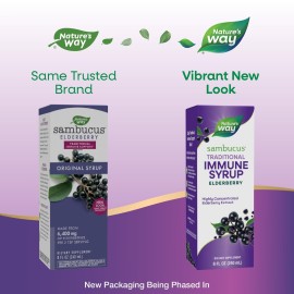 Natures Way Sambucus Elderberry Traditional Immune Syrup, Highly Concentrated Black Elderberry Extract, Traditional Immune Support*, Delicious Berry Flavored, 8 Fl Oz (Packaging May Vary) Natures Way Sambucus Elderberry Traditional Immune Syrup, Highly Concentrated Black Elderberry Extract, Traditional Immune Support*, Delicious Berry Flavored, 8 Fl Oz (Packaging May Vary)