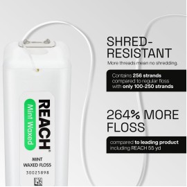 REACH Waxed Dental Floss, Mint, Plaque Remover for Teeth, Shred Resistant, Floss Slides Smoothly, Easy to Use, Waxed, Deep Cleaning Teeth, Oral Care, PFAS Free, for Adults & Kids, 6 Pack, 200 yd REACH Waxed Dental Floss, Mint, Plaque Remover for Teeth, Shred Resistant, Floss Slides Smoothly, Easy to Use, Waxed, Deep Cleaning Teeth, Oral Care, PFAS Free, for Adults & Kids, 6 Pack, 200 yd