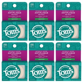 Tom\'s of Maine Naturally Waxed Antiplaque Flat Dental Floss, Spearmint, 32 Yards 6-Pack (Packaging May Vary)