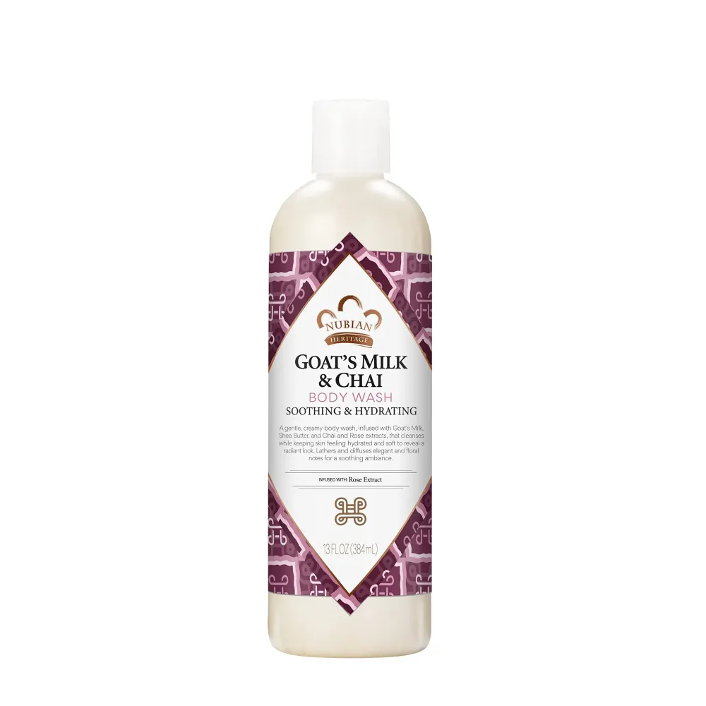 Nubian Heritage Body Wash Goats Milk and Chai Soothing & Hydrating Body Cleanser Made with Fair Trade Shea Butter, 13 oz Nubian Heritage Body Wash Goats Milk and Chai Soothing & Hydrating Body Cleanser Made with Fair Trade Shea Butter, 13 oz
