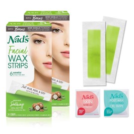 Nad\'s Facial Wax Strips, Fragrance free, 48 Count (Pack of 2)