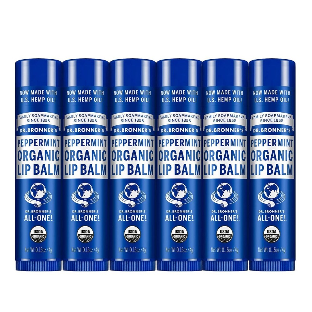 Dr. Bronner\'s - Organic Lip Balm (Peppermint, 0.15 ounce, 6-Pack) - Made with Organic Beeswax and Avocado Oil, For Dry Lips, Hands, Chin or Cheeks, Jojoba Oil for Added Moisture, Cooling and Hydrating Dr. Bronner\'s - Organic Lip Balm (Peppermint, 0.15 ounce, 6-Pack) - Made with Organic Beeswax and Avocado Oil, For Dry Lips, Hands, Chin or Cheeks, Jojoba Oil for Added Moisture, Cooling and Hydrating