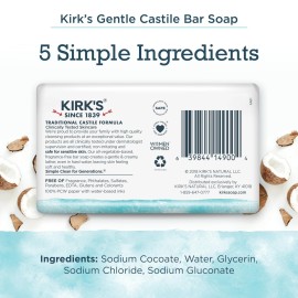 Kirk\'s Castile Bar Soap for Men, Women & Children - Made with Premium Coconut Oil, Sensitive Skin Formula- Vegan & Non GMO- Fragrance Free- 4 oz. Bars 6 Pack Kirk\'s Castile Bar Soap for Men, Women & Children - Made with Premium Coconut Oil, Sensitive Skin Formula- Vegan & Non GMO- Fragrance Free- 4 oz. Bars 6 Pack