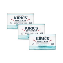 Castile Bar Soap by Kirks | Clean Soap for Men, Women & Children | Premium Coconut Oil | Sensitive Skin Formula, Vegan | Fragrance-Free/Unscented | 4 oz. Bars - 3 Pack