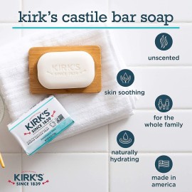 Castile Bar Soap by Kirks | Clean Soap for Men, Women & Children | Premium Coconut Oil | Sensitive Skin Formula, Vegan | Fragrance-Free/Unscented | 4 oz. Bars - 12 Pack Castile Bar Soap by Kirks | Clean Soap for Men, Women & Children | Premium Coconut Oil | Sensitive Skin Formula, Vegan | Fragrance-Free/Unscented | 4 oz. Bars - 12 Pack