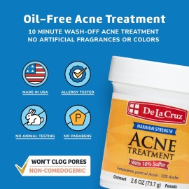 De La Cruz 10% Sulfur Ointment - Cystic Acne Treatment for Face and Body - Daily 10 Min Spot Treatment Mask Safe and Effective Game Changing Hormonal Acne Treatment that Clears Up Pimples 2.6oz 6 Pack