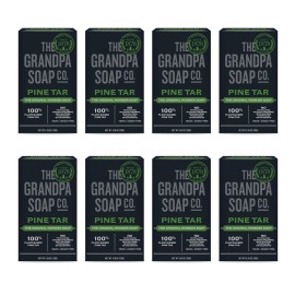 The Grandpa Soap Company Pine Tar Bar Soap for Men- Made With Pine Tar Oil, 3 in 1 Cleanser Deodorizer and Moisturizer, Dermatologist Tested, Safe for Sensitive Skin, 4.25 Oz, 8 Pack