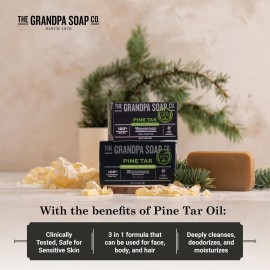 The Grandpa Soap Company Pine Tar Bar Soap for Men- Made With Pine Tar Oil, 3 in 1 Cleanser Deodorizer and Moisturizer, Dermatologist Tested, Safe for Sensitive Skin, 4.25 Oz, 8 Pack The Grandpa Soap Company Pine Tar Bar Soap for Men- Made With Pine Tar Oil, 3 in 1 Cleanser Deodorizer and Moisturizer, Dermatologist Tested, Safe for Sensitive Skin, 4.25 Oz, 8 Pack