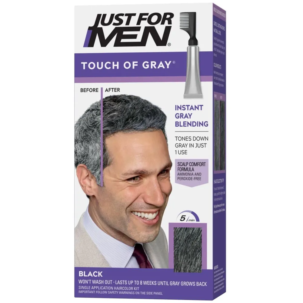 Just For Men Touch of Gray, Mens Hair Color Kit with Comb Applicator for Easy Application, Great for a Salt and Pepper Look - Black, T-55, Pack of 1 Just For Men Touch of Gray, Mens Hair Color Kit with Comb Applicator for Easy Application, Great for a Salt and Pepper Look - Black, T-55, Pack of 1
