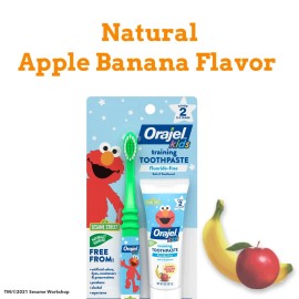 Orajel Elmo Fluoride-Free Tooth & Gum Cleanser with Toothbrush, Combo Pack, Banana Apple Flavored Non-Fluoride, 2 Piece Set Orajel Elmo Fluoride-Free Tooth & Gum Cleanser with Toothbrush, Combo Pack, Banana Apple Flavored Non-Fluoride, 2 Piece Set