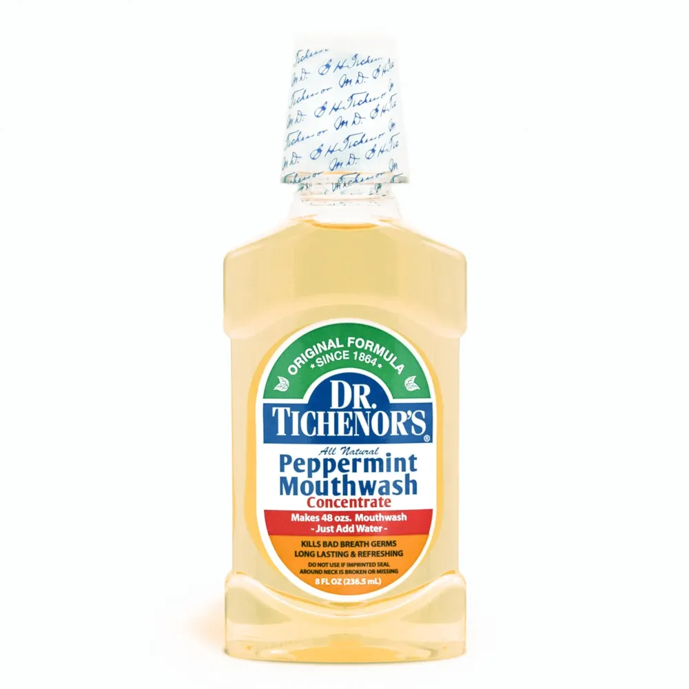Dr. Tichenor\'s Peppermint Mouthwash Concentrate - Oral Rinse for Bad Breath and Oral Health with a Minty Punch for Soothing Relief of Minor Sore Throat Irritation - 8 Ounce (Pack of 1) Dr. Tichenor\'s Peppermint Mouthwash Concentrate - Oral Rinse for Bad Breath and Oral Health with a Minty Punch for Soothing Relief of Minor Sore Throat Irritation - 8 Ounce (Pack of 1)
