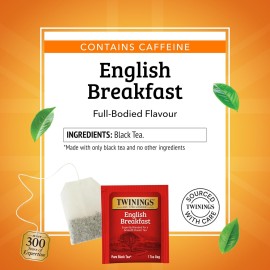 Twinings English Breakfast Black Tea Individually Wrapped Bags, 100 Count (Pack of 1), Smooth, Flavourful, and Robust, Caffeinated, Enjoy Hot or Iced | Packaging May Vary