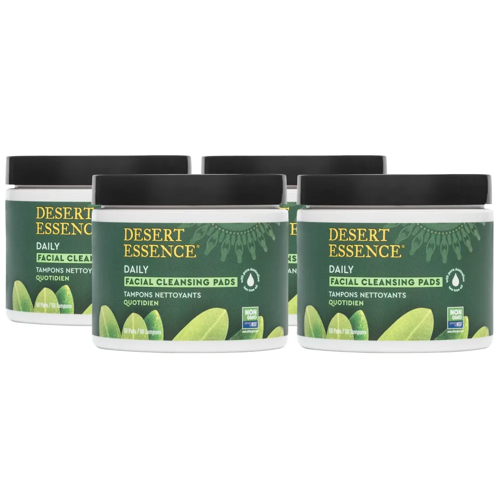 Desert Essene Daily Facial Cleansing Pads with Pure Australian Tea Tree, Witch Hazel, Calendula & Chamomile - Reduce Oil, Minimize Pores - Plant-Based Cleanser - Vegan, Non-GMO, Cruelty-Free - 50 Pads Desert Essene Daily Facial Cleansing Pads with Pure Australian Tea Tree, Witch Hazel, Calendula & Chamomile - Reduce Oil, Minimize Pores - Plant-Based Cleanser - Vegan, Non-GMO, Cruelty-Free - 50 Pads