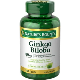Nature\'s Bounty Ginkgo Biloba, Supports Healthy Brain Function, Herbal Supplement, 60 Mg, 200 Capsules