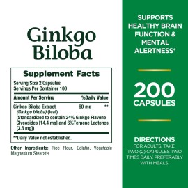 Nature\'s Bounty Ginkgo Biloba, Supports Healthy Brain Function, Herbal Supplement, 60 Mg, 200 Capsules Nature\'s Bounty Ginkgo Biloba, Supports Healthy Brain Function, Herbal Supplement, 60 Mg, 200 Capsules