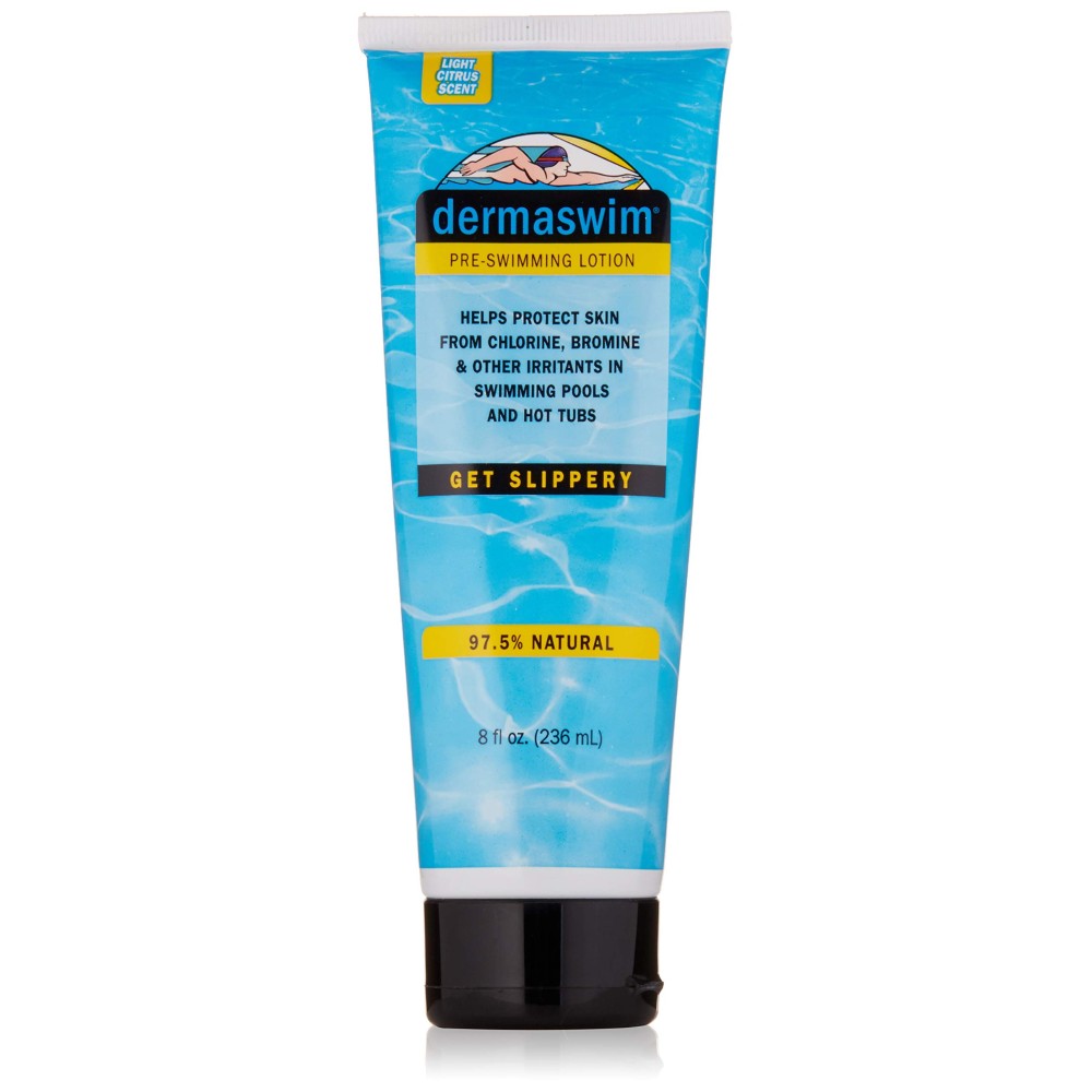 DERMASWIM Pre-Swim Lotion for Chlorine Protection - 8 fl oz | 97.5% Natural & Paraben-Free | Vitamin-Enriched with Aloe & Green Tea | Shields & Moisturizes Skin Before Swimming in Pools or Hot Tubs