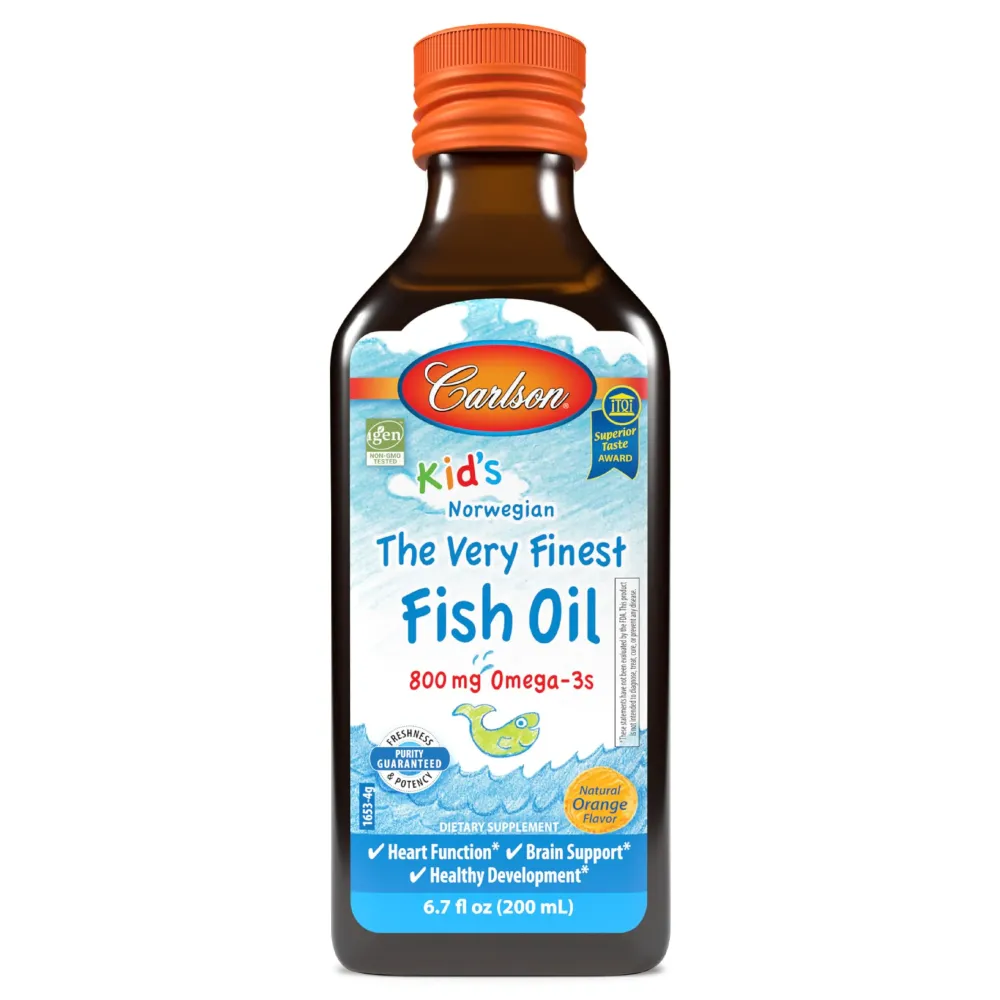 Carlson - Kid\'s The Very Finest Fish Oil, 800 mg Omega-3s, Norwegian, Sustainably Sourced, Orange, 200 mL Carlson - Kid\'s The Very Finest Fish Oil, 800 mg Omega-3s, Norwegian, Sustainably Sourced, Orange, 200 mL
