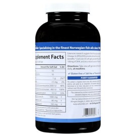 Carlson - Cod Liver Oil Gems, Super 1000 mg, 250 mg Omega-3s, 400 IU (10 mcg) Vitamin D3, Wild Caught Norwegian Arctic Cod Liver Oil, Nordic Fish Oil Capsules, 250 Softgels