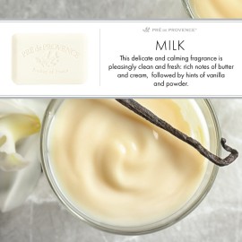 Pre de Provence Artisanal Soap Bar, Enriched with Organic Shea Butter, Natural French Skincare, Quad Milled for Rich Smooth Lather, 8.8 Ounce, Milk