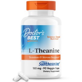 Doctor\'s Best L-Theanine Contains Suntheanine, Helps Reduce Stress & Sleep, Non-GMO, Gluten Free, Vegan, 150 mg (DRB-00197), 90 Count