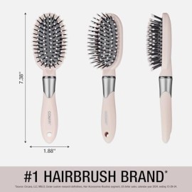 Conair Velvet Touch oval cushion hair brush - Travel Hairbrush- Detangling - curly or straight styles - detangler brushes - women or men - Blush Pink