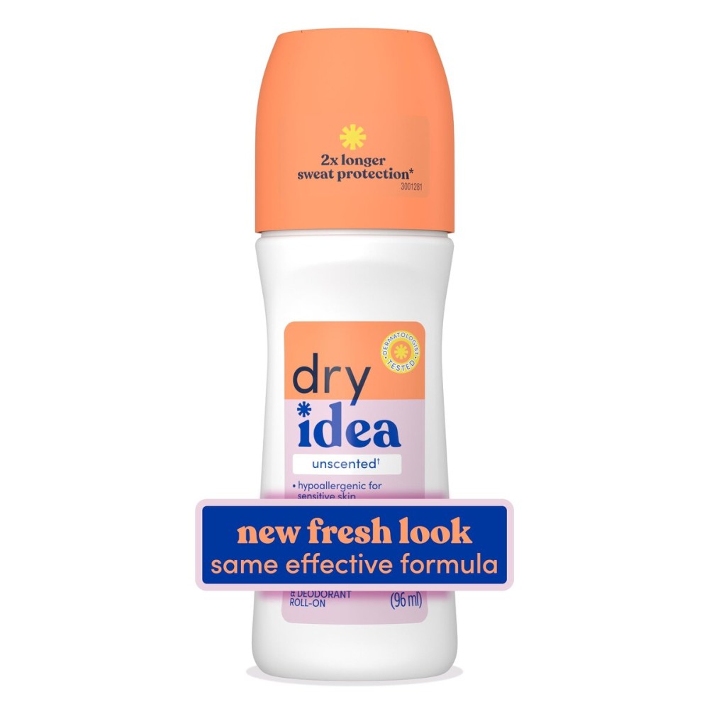 Dry Idea Roll-On Deodorant & Antiperspirant | 2X Longer Sweat Protection | 72-Hour Odor Protection | Unscented & Hypoallergenic for Sensitive Skin, 3.25 oz. Dry Idea Roll-On Deodorant & Antiperspirant | 2X Longer Sweat Protection | 72-Hour Odor Protection | Unscented & Hypoallergenic for Sensitive Skin, 3.25 oz.