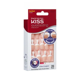 Kiss Everlasting French Nail Manicure, Chip-Free with Flexi-Fit Technology, Real Short, Endless, Nail Kit with Pink Nail Glue (Net Wt. 2 g / 0.07oz.), Mini File, Manicure Stick, and 28 Fake Nails