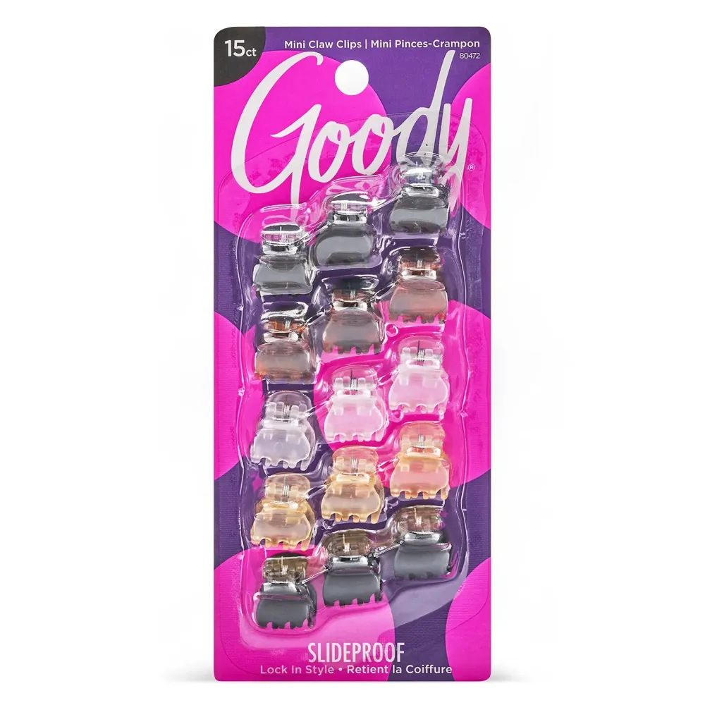 Goody SlideProof Classics Mini Claw Clips - 15 Ct, Assorted Neutrals, Hair Styling Accessories with Secure Grip, Chic Hair Accessories for Women & Men, For All Occasions, All Hair Types