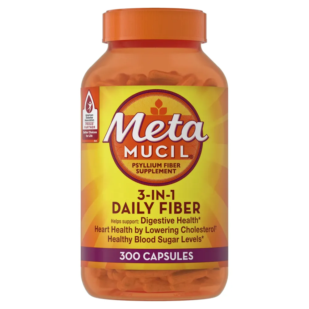 Metamucil, Daily Psyllium Husk Powder Supplement, 3-in-1 Fiber for Digestive Health, Plant Based Fiber, 300ct Capsules Metamucil, Daily Psyllium Husk Powder Supplement, 3-in-1 Fiber for Digestive Health, Plant Based Fiber, 300ct Capsules