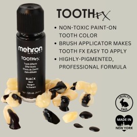 Mehron Makeup Tooth FX Black | Temporary Black Tooth Paint | Perfect for Creating Black Out Teeth Makeup, Rotten & Missing Teeth | SFX for Halloween, Cosplay, & Theater .125 oz (4 ml) Mehron Makeup Tooth FX Black | Temporary Black Tooth Paint | Perfect for Creating Black Out Teeth Makeup, Rotten & Missing Teeth | SFX for Halloween, Cosplay, & Theater .125 oz (4 ml)