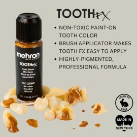 Mehron Makeup Tooth FX Nicotine | Temporary Yellow Tooth Paint | Perfect for Creating Fake Stained Teeth SFX & Rotten Teeth Makeup for Halloween, Cosplay, & Theatre .125 oz (4 ml) Mehron Makeup Tooth FX Nicotine | Temporary Yellow Tooth Paint | Perfect for Creating Fake Stained Teeth SFX & Rotten Teeth Makeup for Halloween, Cosplay, & Theatre .125 oz (4 ml)
