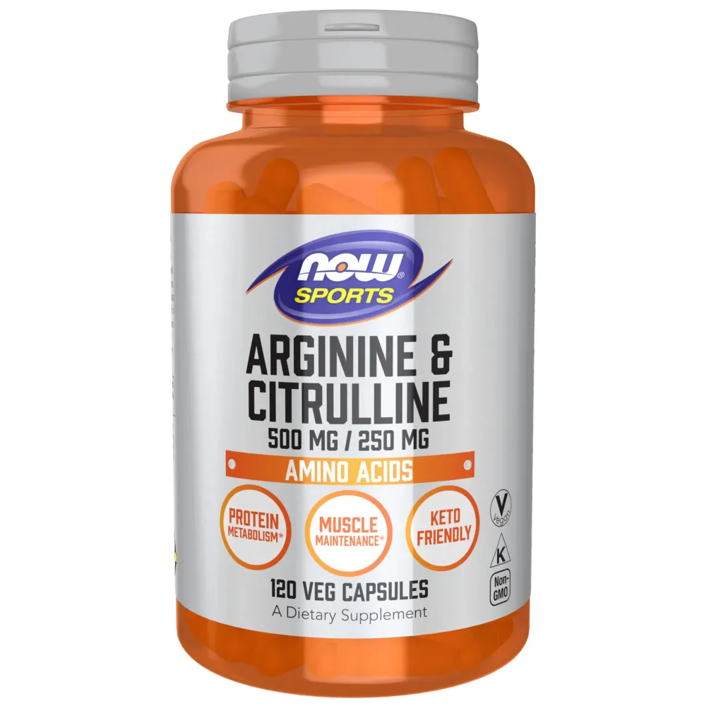 NOW Sports Nutrition, Arginine & Citrulline 500 mg/ 250 mg, Amino Acids, 120 Veg Capsules NOW Sports Nutrition, Arginine & Citrulline 500 mg/ 250 mg, Amino Acids, 120 Veg Capsules
