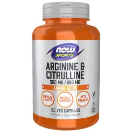 NOW Sports Nutrition, Arginine & Citrulline 500 mg/ 250 mg, Amino Acids, 120 Veg Capsules