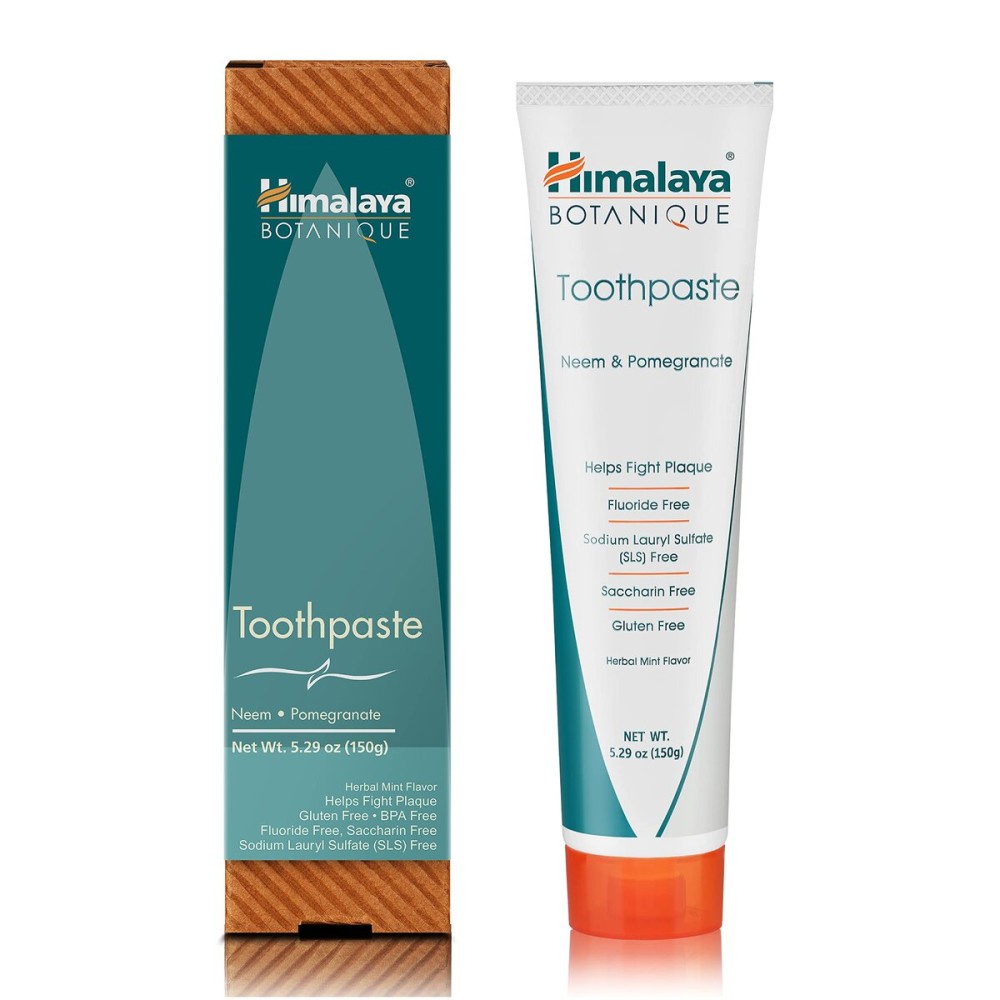 Himalaya Botanique Neem & Pomegranate Toothpaste, Mint Flavor - Fluoride Free Toothpaste Fights Plaque & for Fresh Breath - Vegan, Gluten Free, No SLS, No Artificial Flavors or Colors, 5.29 oz Himalaya Botanique Neem & Pomegranate Toothpaste, Mint Flavor - Fluoride Free Toothpaste Fights Plaque & for Fresh Breath - Vegan, Gluten Free, No SLS, No Artificial Flavors or Colors, 5.29 oz