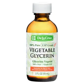 De La Cruz Vegetable Glycerin, 100% Pure Liquid Glycerine USP Grade for Hair, Skin and DYI Projects 2 FL. OZ.