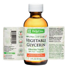 De La Cruz Vegetable Glycerin, 100% Pure Liquid Glycerine USP Grade for Hair, Skin and DYI Projects 2 FL. OZ.