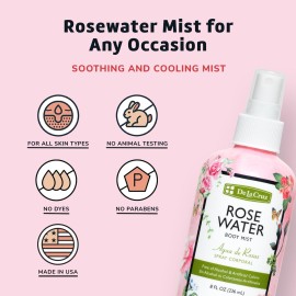 De La Cruz Rose Water Body Mist - Rosewater Spray for Face, Skin and Hair 8 fl oz (1 Bottles) De La Cruz Rose Water Body Mist - Rosewater Spray for Face, Skin and Hair 8 fl oz (1 Bottles)